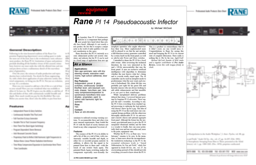 Rane PI 14 Pseudoacoustic Infector - AboutProSound - Interesting Pro ...