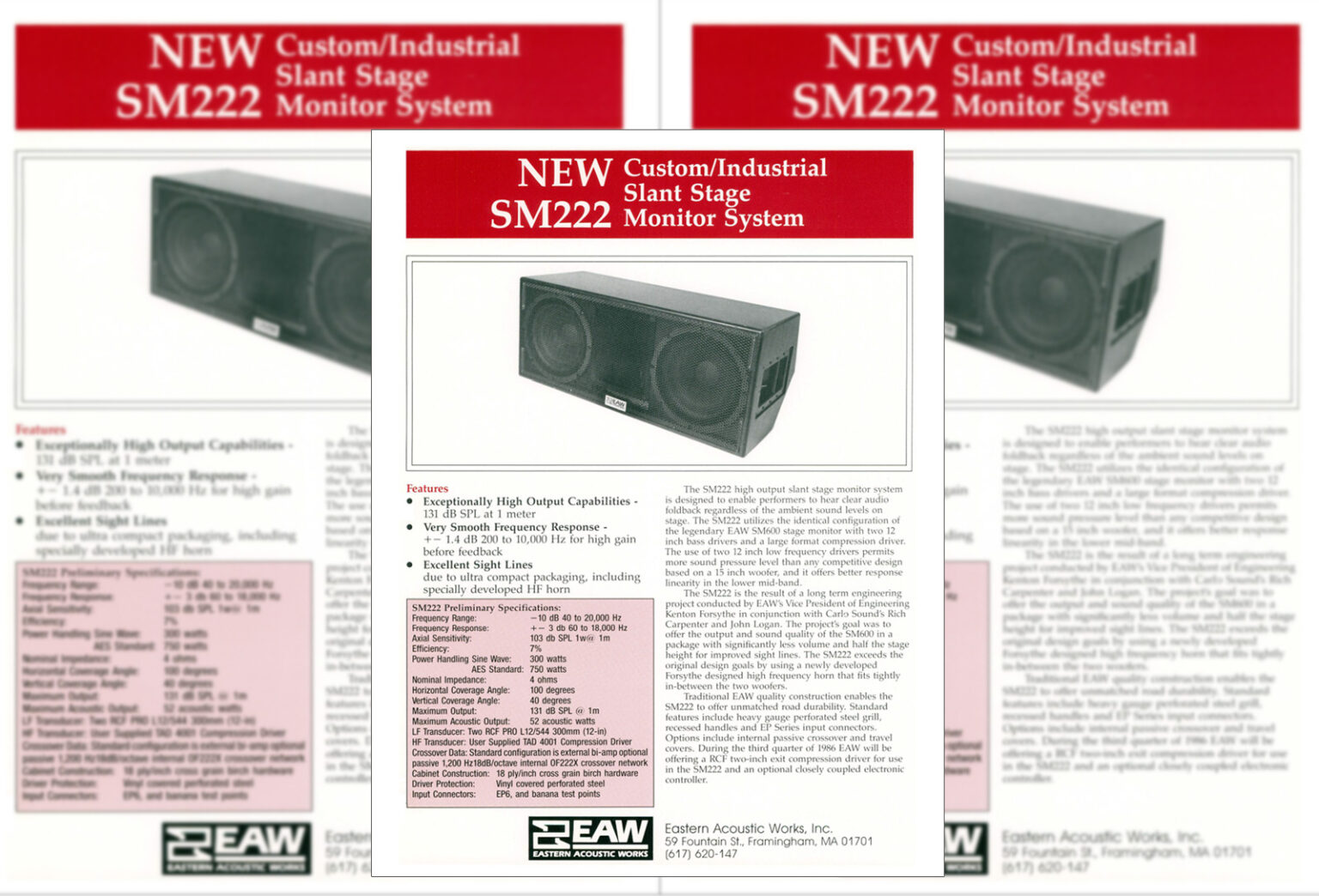 SM222 Slant Stage Monitor System New Product Data (c1985) About