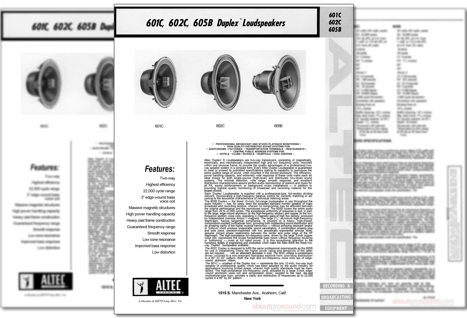 Altec 601C, 602C, 605BD Duplex Loudspeaker (c.1965) AboutProSound