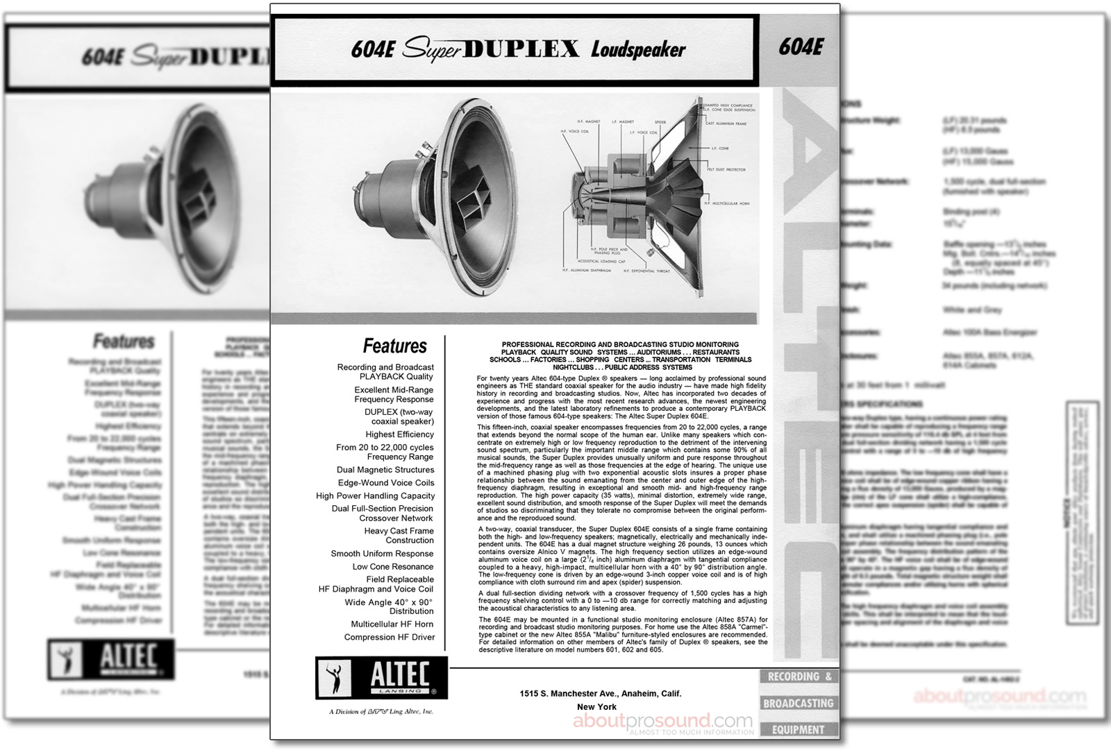 Altec 604E Super Duplex Data (c.1966) - About ProSound - Interesting stuff  in the realms of sound, audio and stuff