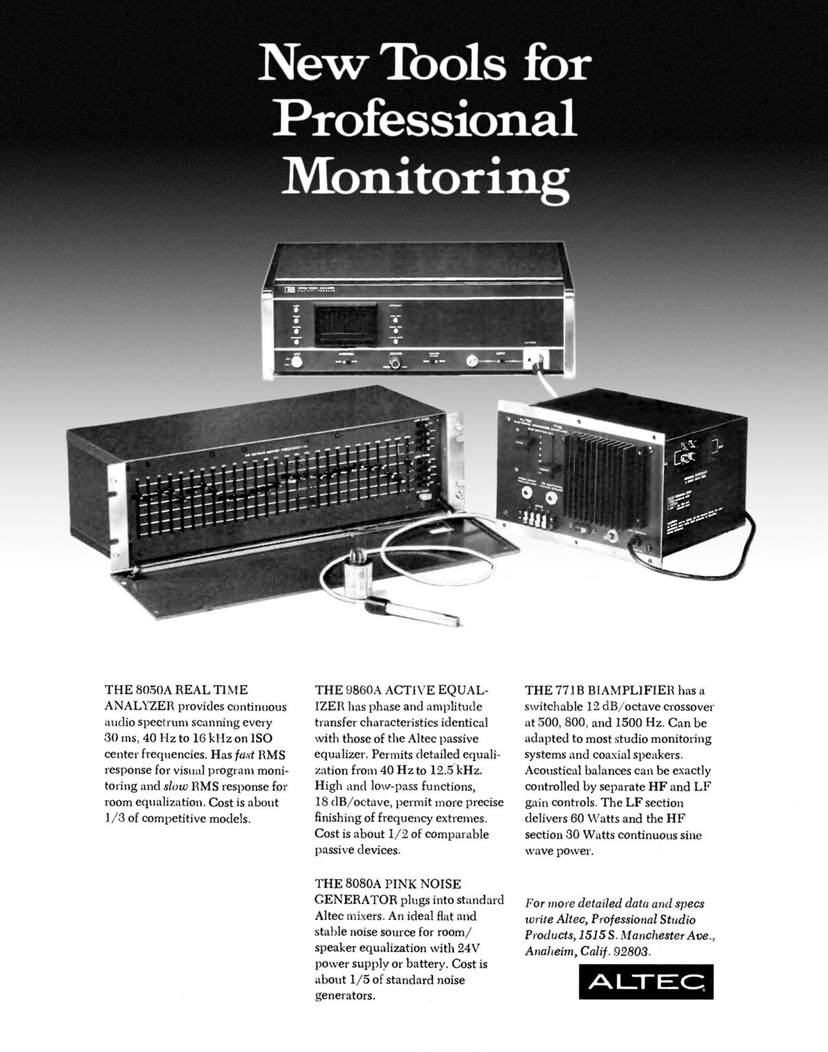 Altec New Pro Tools AD 8050A, 9860A, 771B (c.1972) - AboutProSound ...